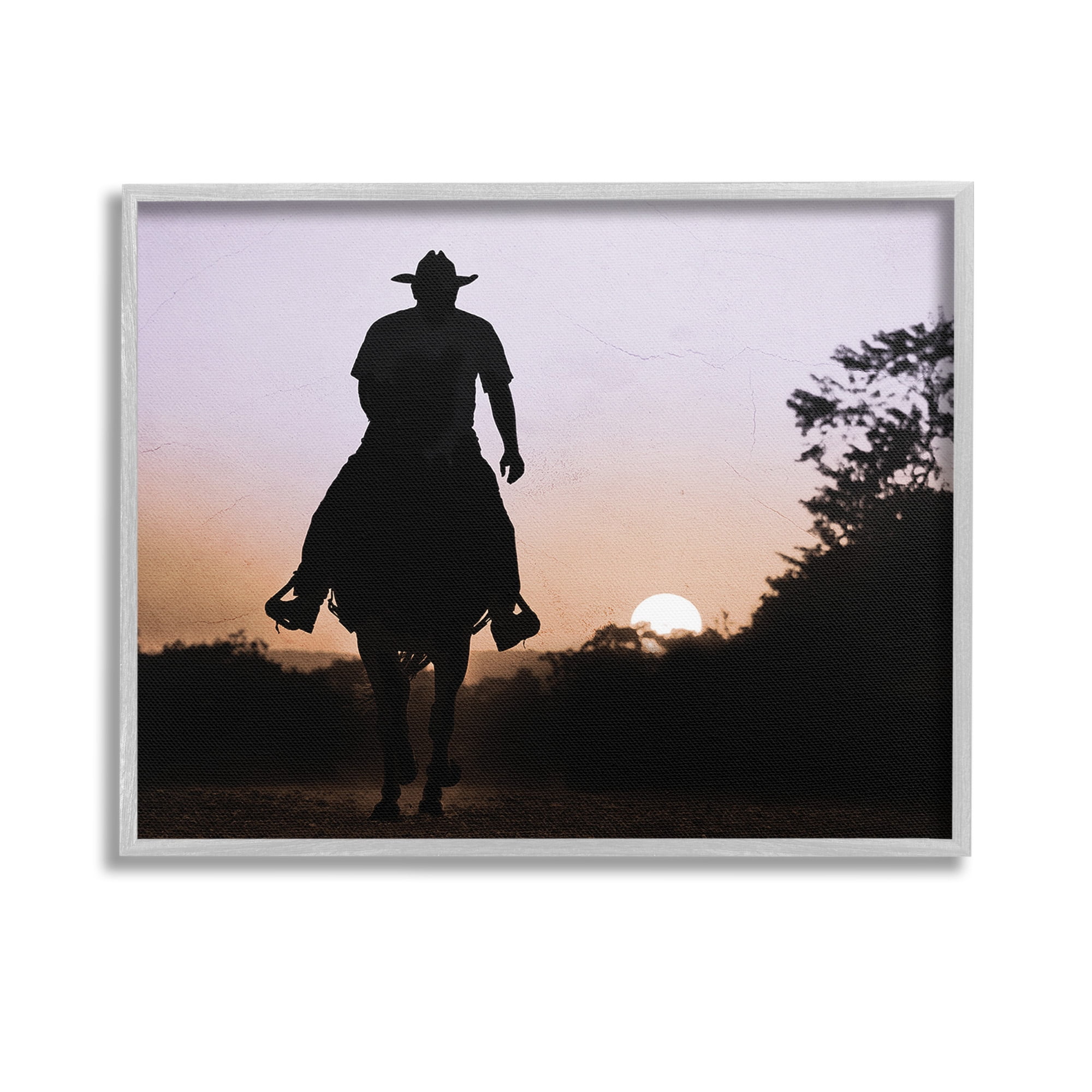 Stupell Industries Cowboy & Setting Sun Landscape Photography Gray Framed Art Print Wall Art, 14 x 11
