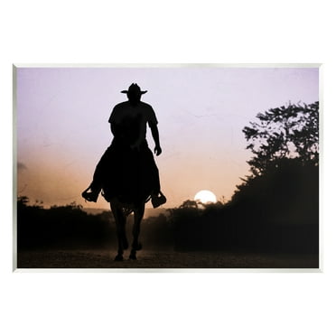 Stupell Industries Cowboy & Setting Sun Landscape Photography Unframed Art Print Wall Art, 15 x 10