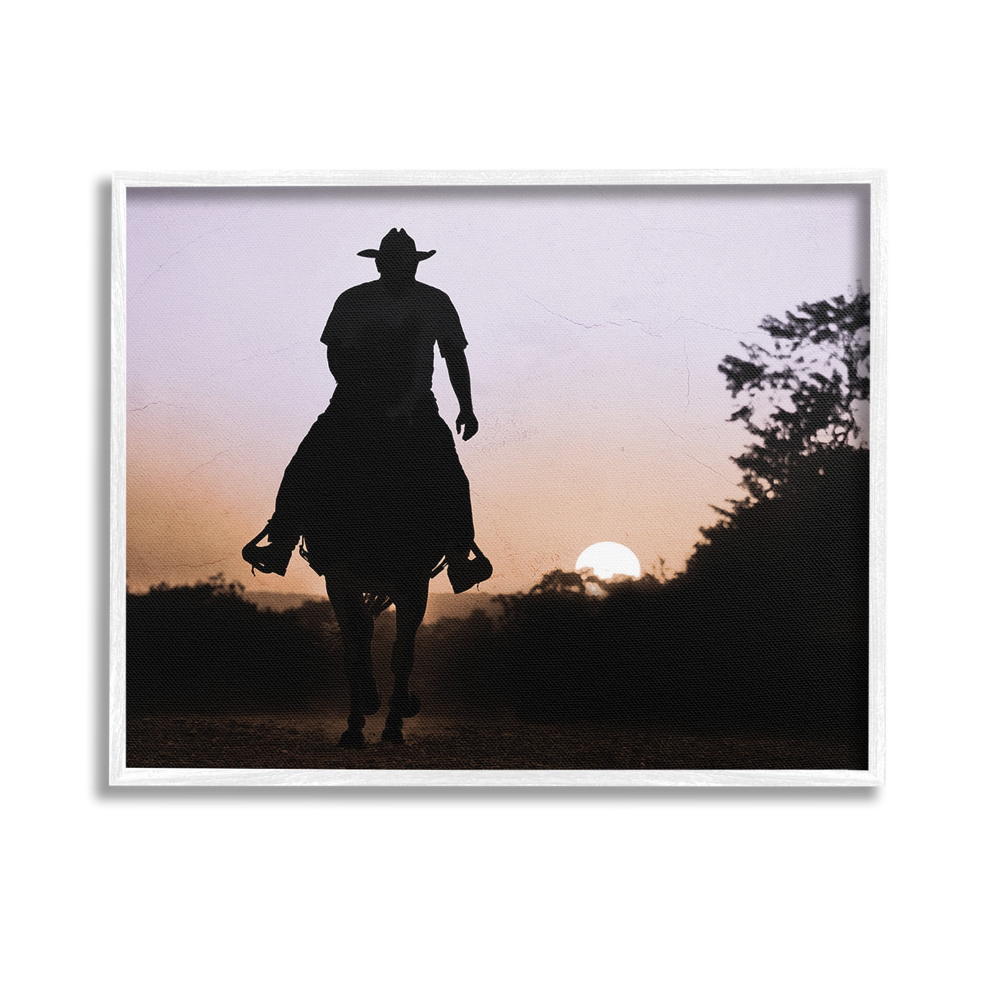 Stupell Industries Cowboy & Setting Sun Landscape Photography White Framed Art Print Wall Art, 14 x 11