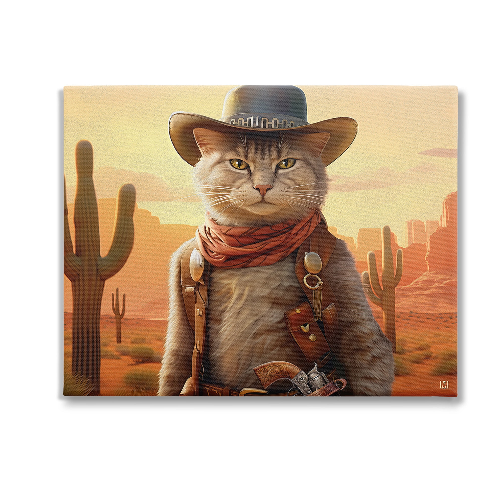Stupell Industries Cowboy Sheriff Cat Animals & Insects Painting Gallery Wrapped Canvas Art Print Wall Art, 30 x 24