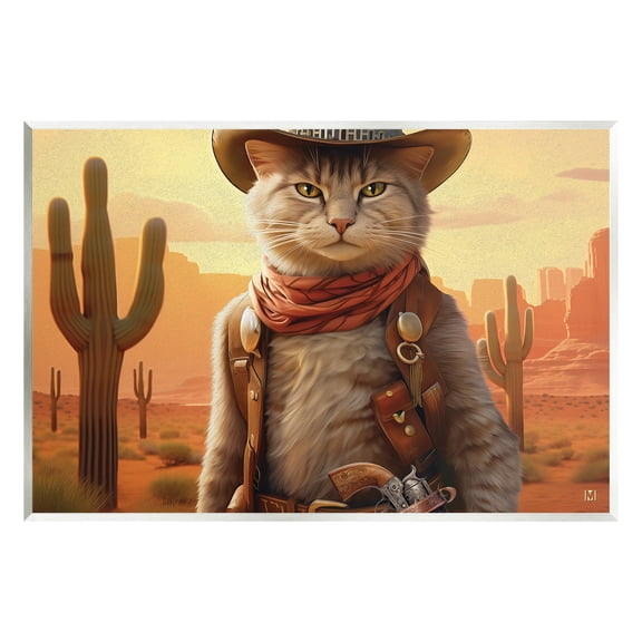 Stupell Industries Cowboy Sheriff Cat Animals & Insects Painting Unframed Art Print Wall Art, 15 x 10
