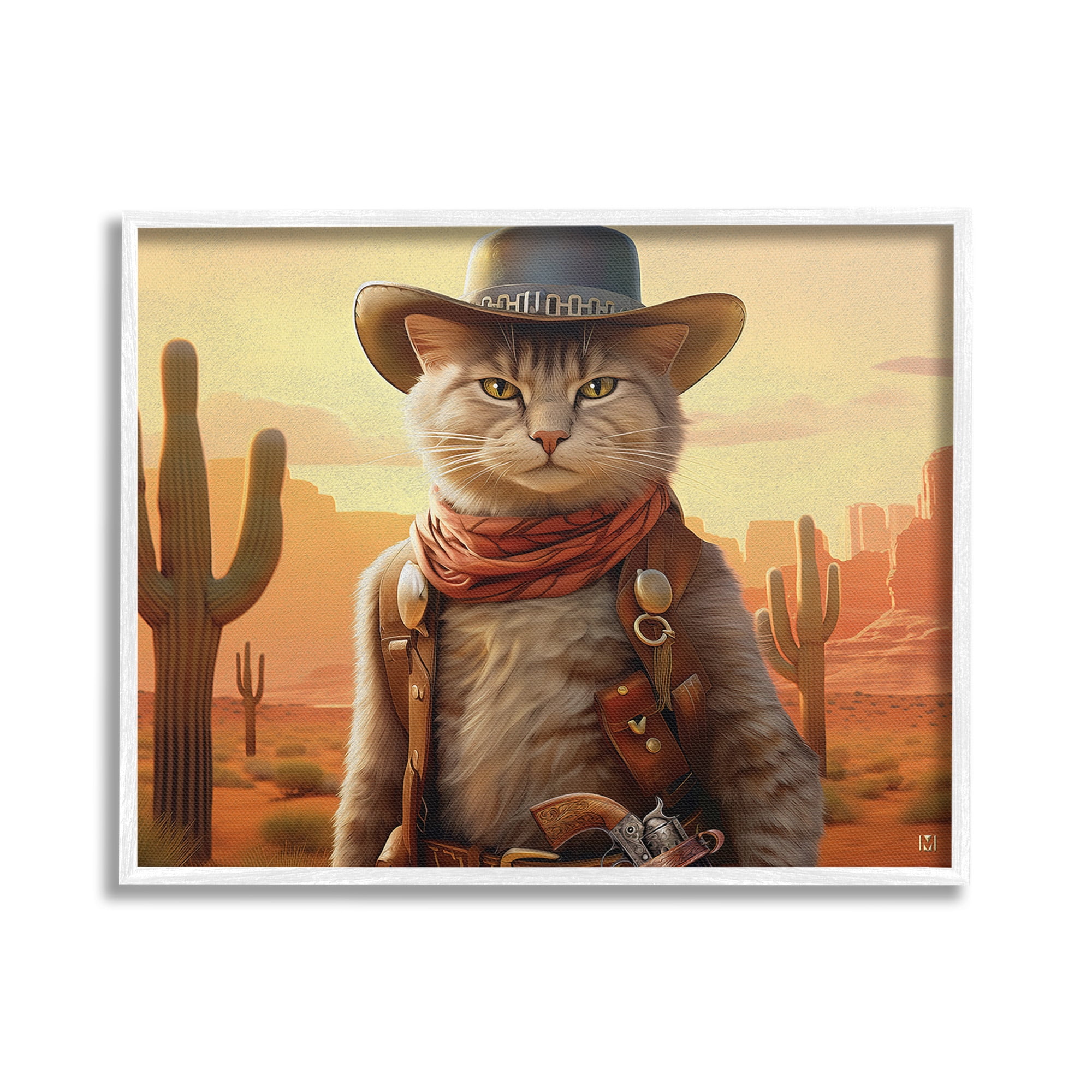Stupell Industries Cowboy Sheriff Cat Animals & Insects Painting White Framed Art Print Wall Art, 30 x 24