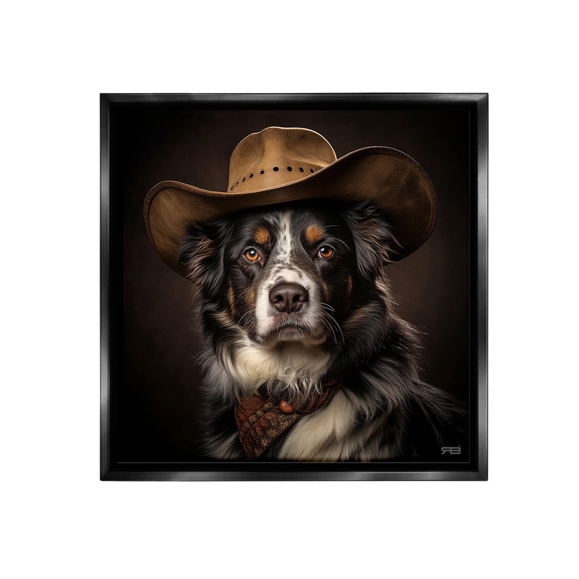 Stupell Industries Cowboy Sheriff Dog Animals & Insects Painting Black Floater Framed Canvas Art Print Wall Art, 25 x 25