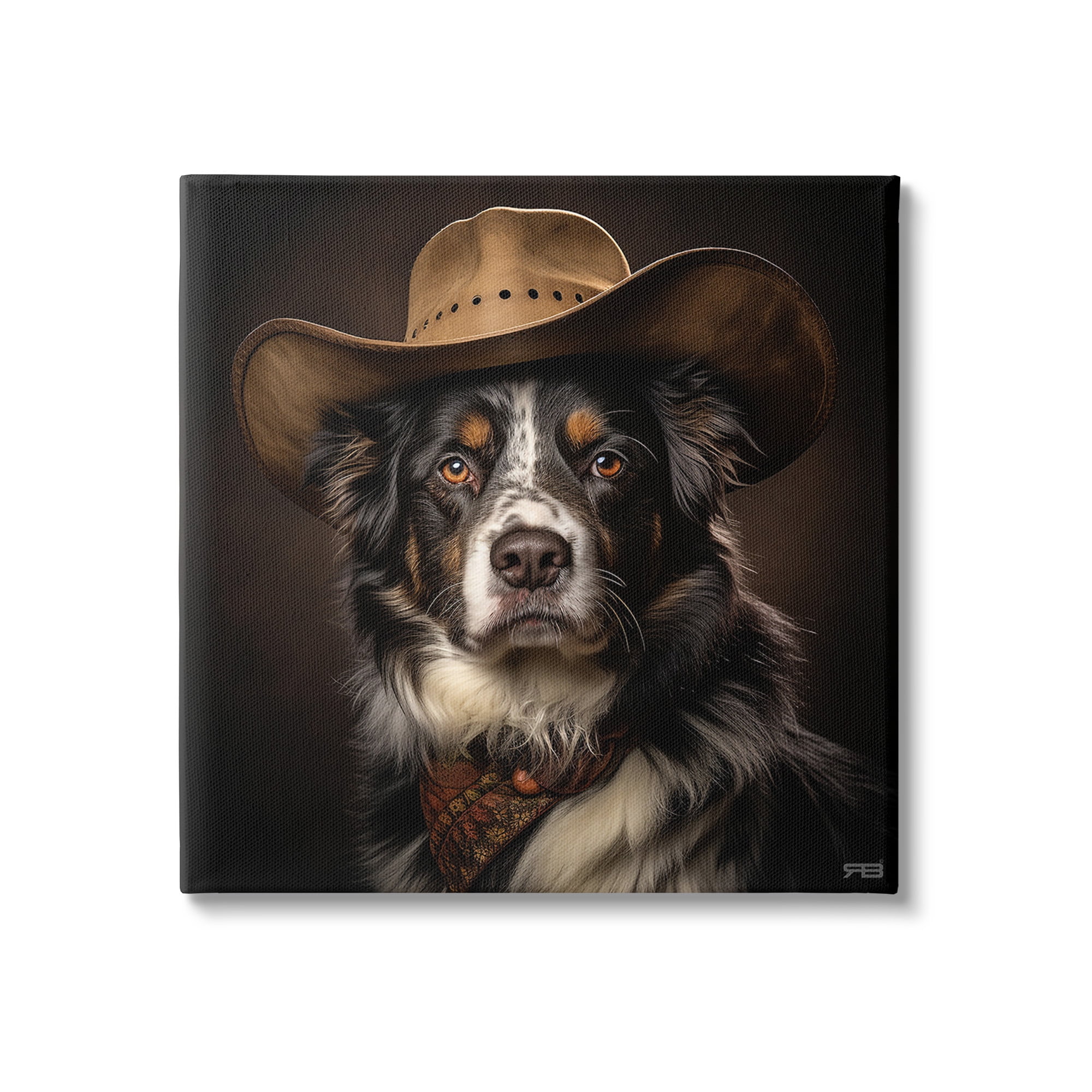Large Brown and Black Canvas Art of Cowboy Dog