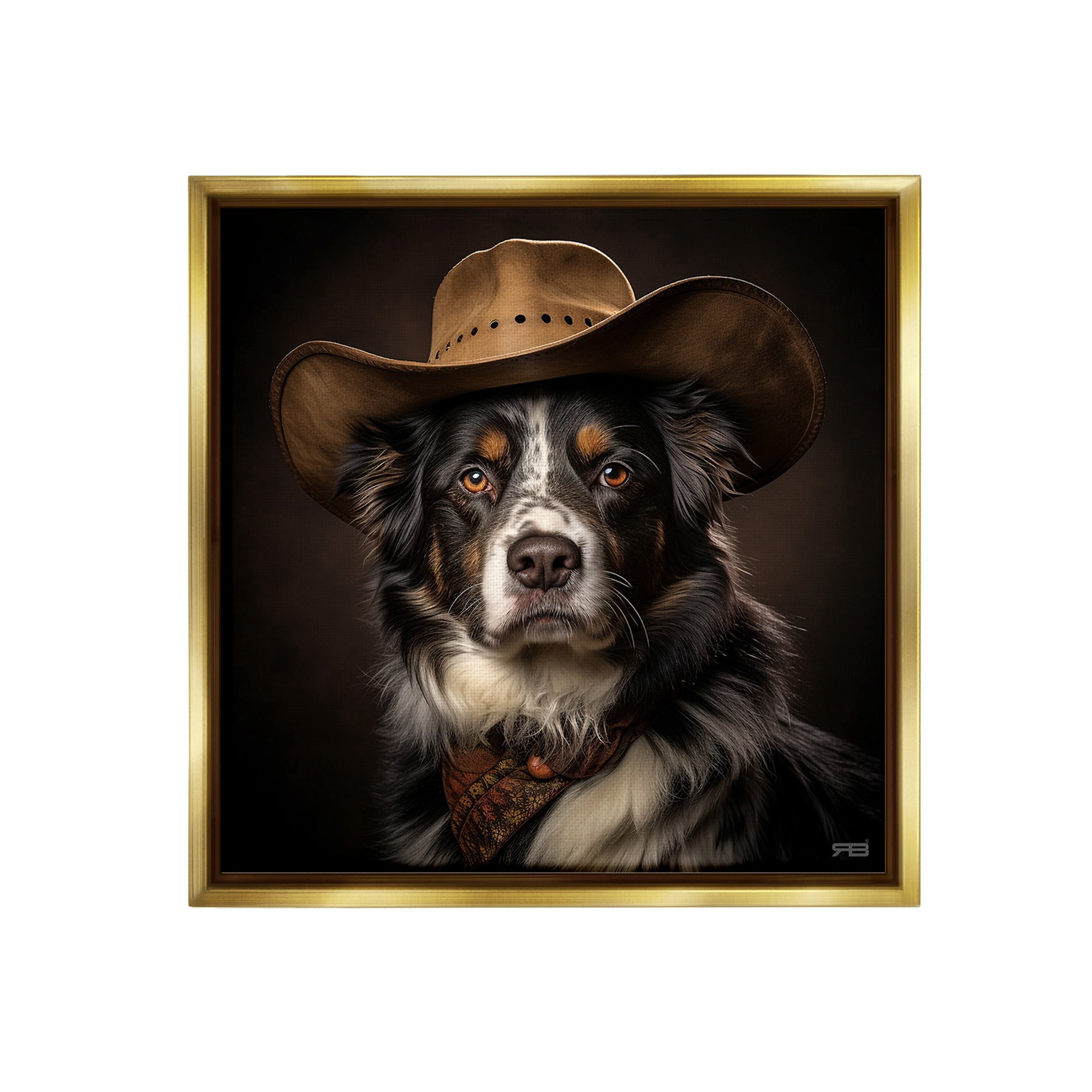 Stupell Industries Cowboy Sheriff Dog Animals & Insects Painting Gold Floater Framed Canvas Art Print Wall Art, 18 x 18