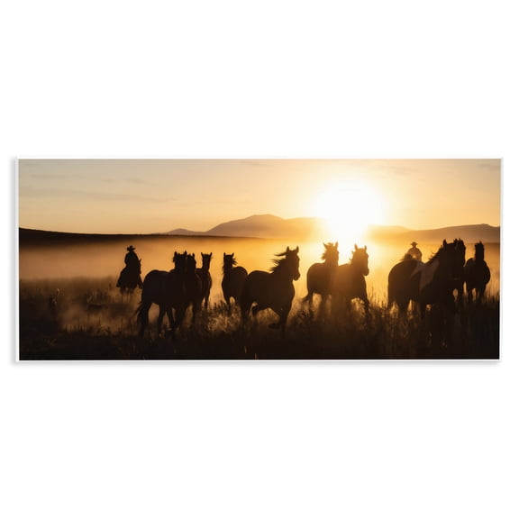 Stupell Industries Cowboy Silhouettes at Sunset Photography Photography Unframed Art Print Wall Art, 17 x 7