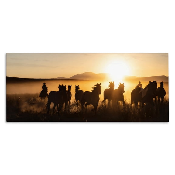 Stupell Industries Cowboy Silhouettes at Sunset Photography Photography Wrapped Canvas Canvas Art Print Wall Art, 40 x 17