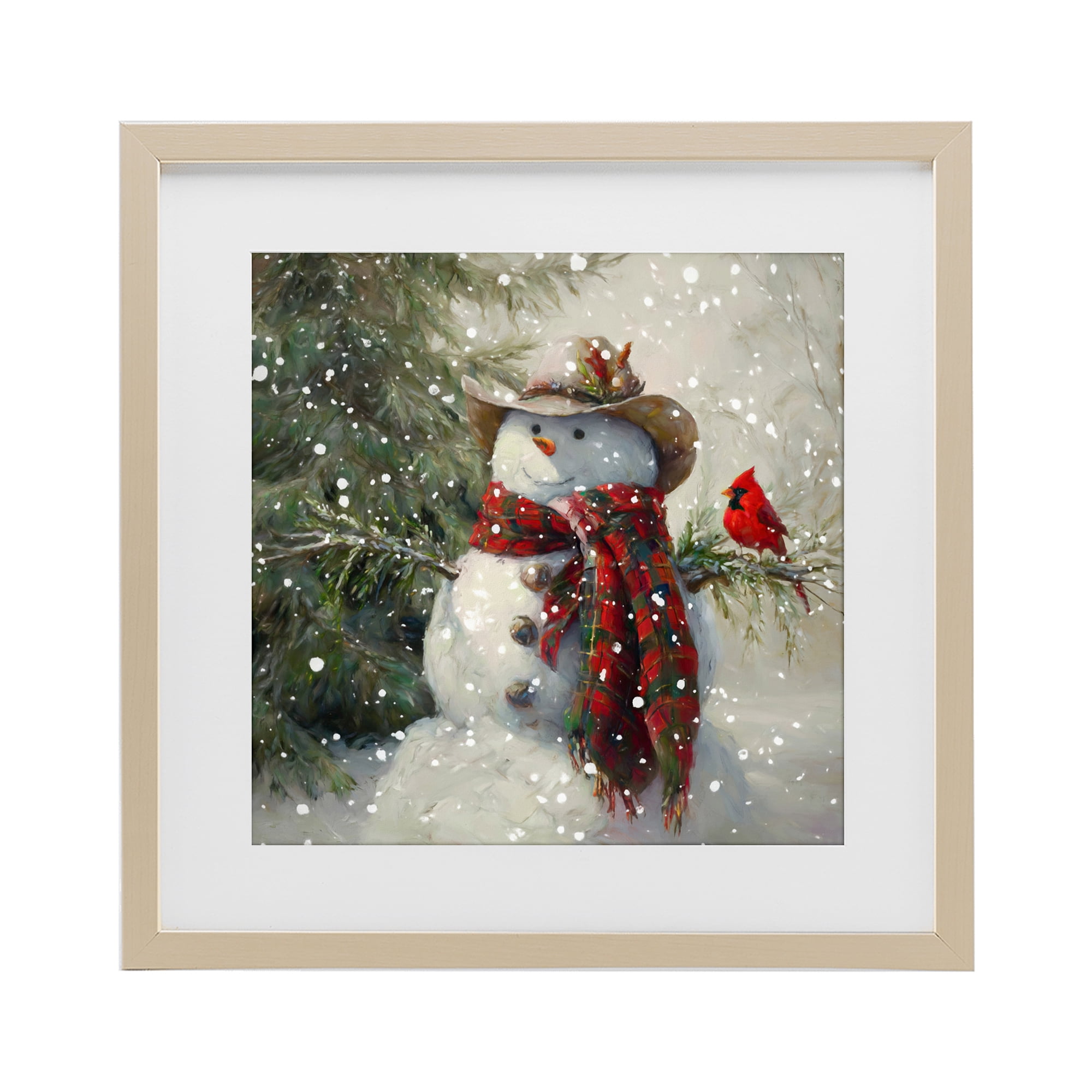 Stupell Industries Cowboy Snowman & Cardinal Birch Framed Print Under Glass, design by Tina LeCour