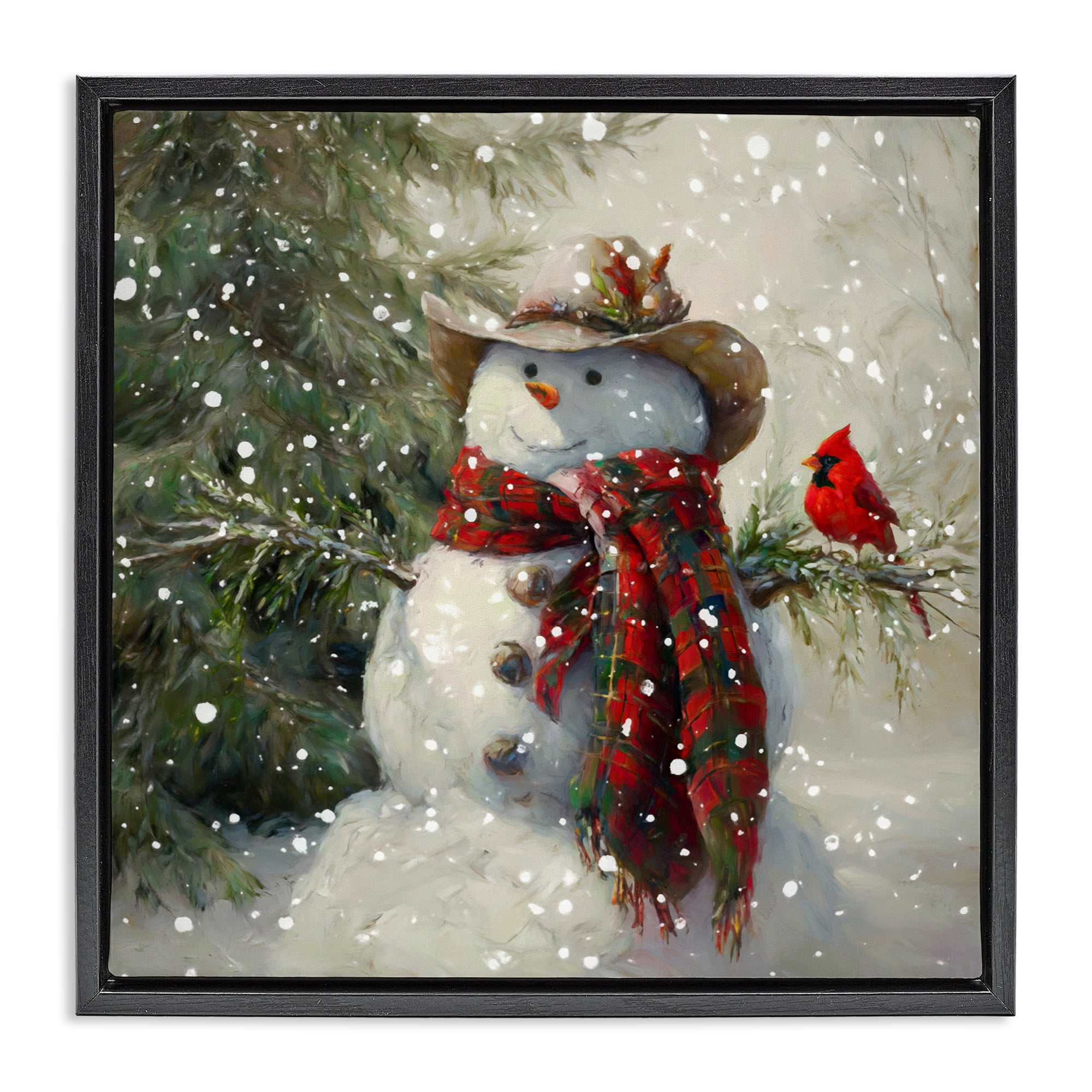 Stupell Industries Cowboy Snowman & Cardinal Black Framed Floater Canvas Wall Art, design by Tina LeCour