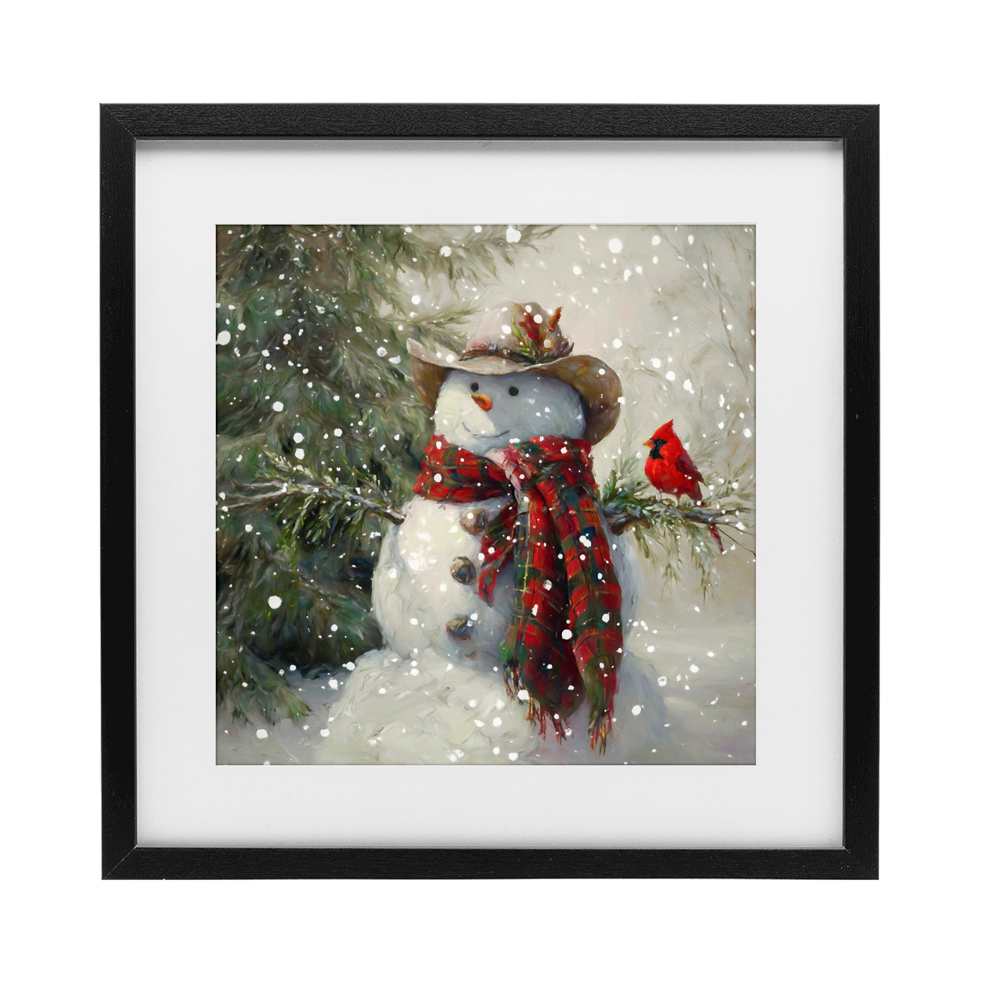 Stupell Industries Cowboy Snowman & Cardinal Black Framed Print Under Glass, design by Tina LeCour