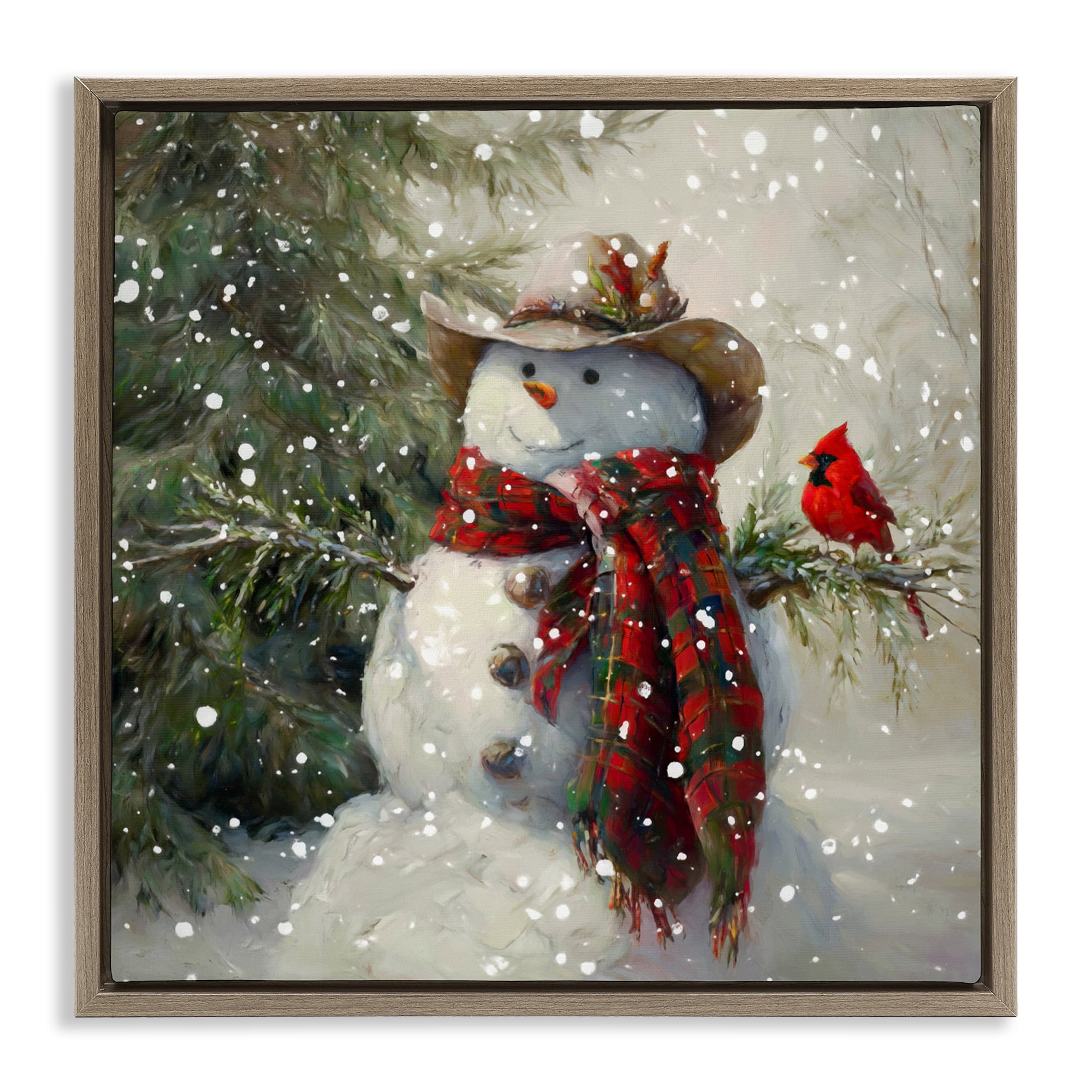 Stupell Industries Cowboy Snowman & Cardinal Brown Framed Floater Canvas Wall Art, design by Tina LeCour