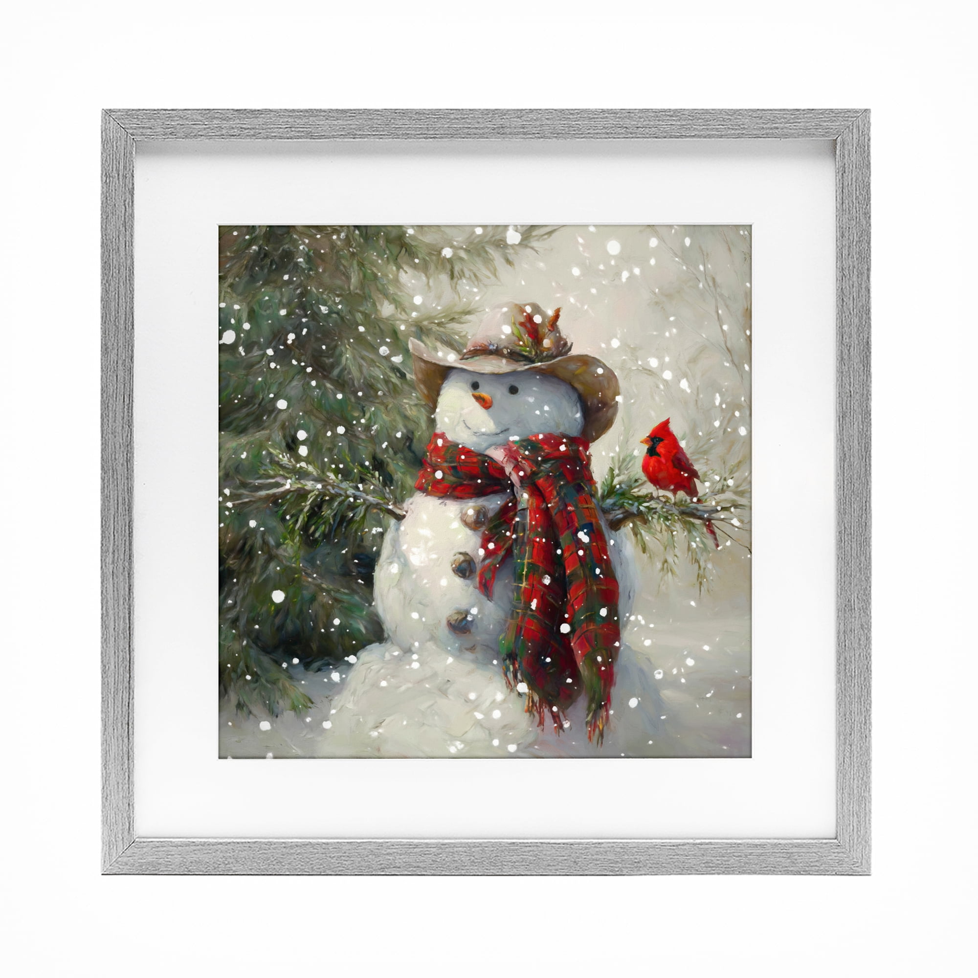 Stupell Industries Cowboy Snowman & Cardinal Gray Framed Print Under Glass, design by Tina LeCour