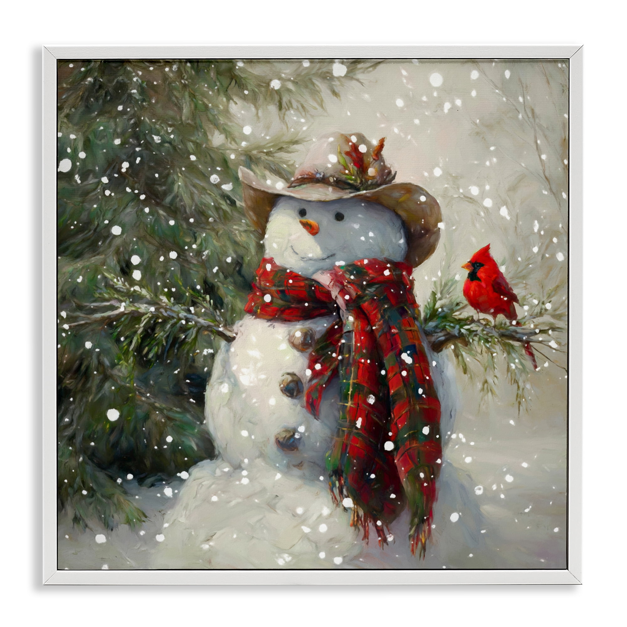 Stupell Industries Cowboy Snowman & Cardinal White Framed Giclee Art, design by Tina LeCour