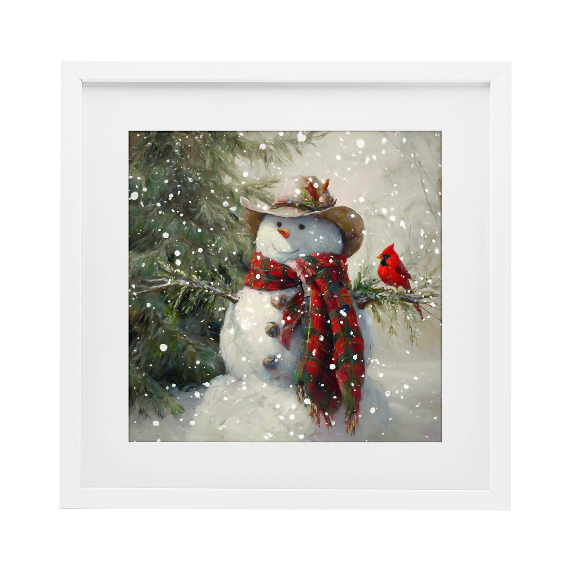 Stupell Industries Cowboy Snowman & Cardinal White Framed Print Under Glass, design by Tina LeCour