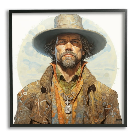 Stupell Industries Cowboy Southwestern Fashion Abstract Painting Black Framed Art Print Wall Art, 24 x 24