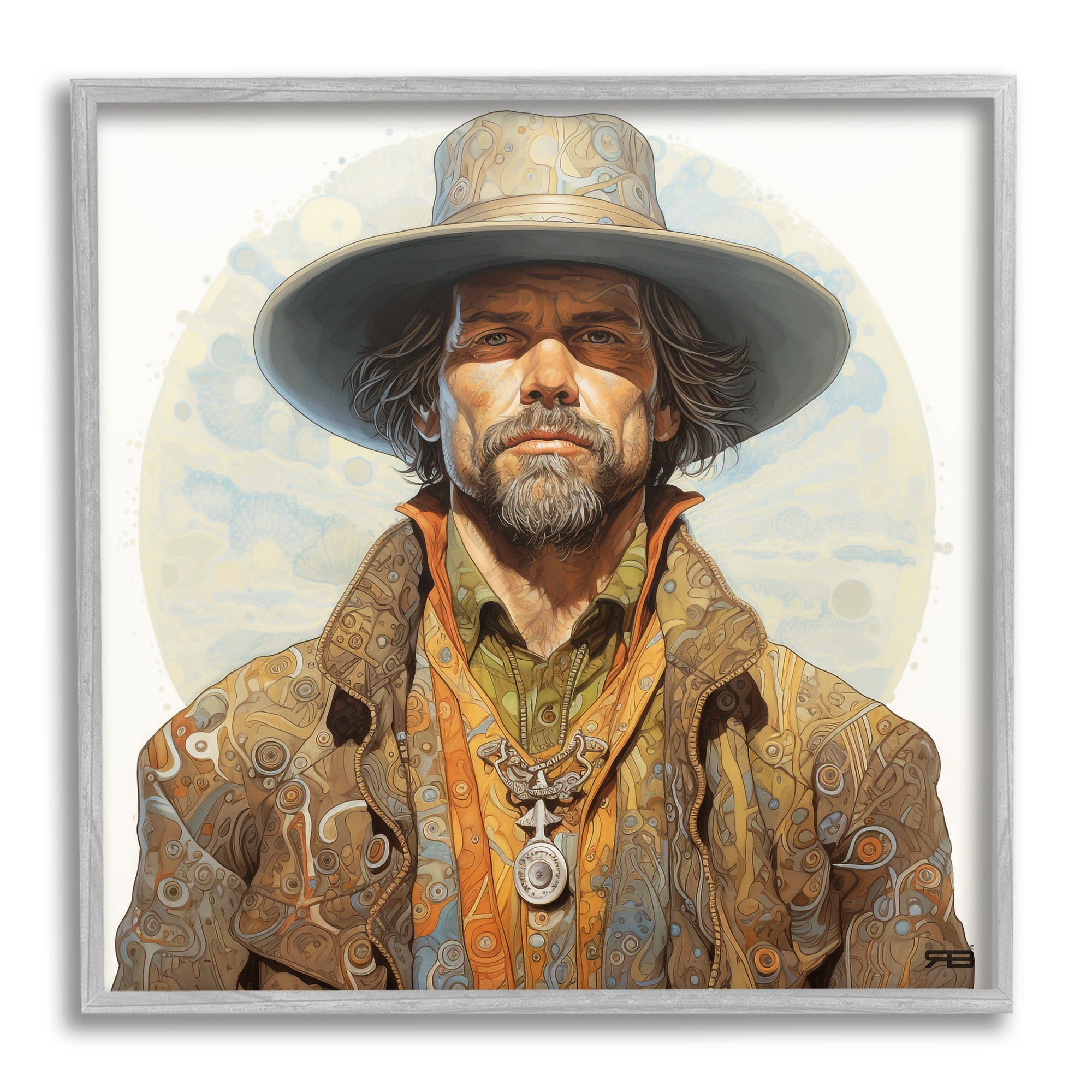Stupell Industries Cowboy Southwestern Fashion Abstract Painting Gray Framed Art Print Wall Art, 12 x 12