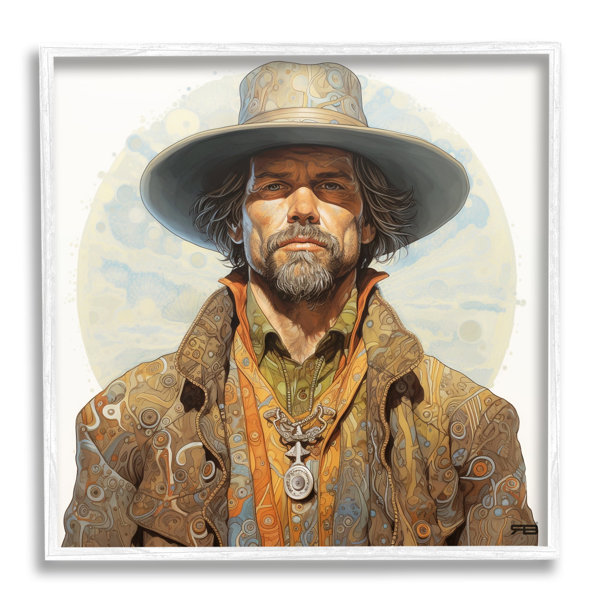Stupell Industries Cowboy Southwestern Fashion Abstract Painting White Framed Art Print Wall Art, 17 x 17