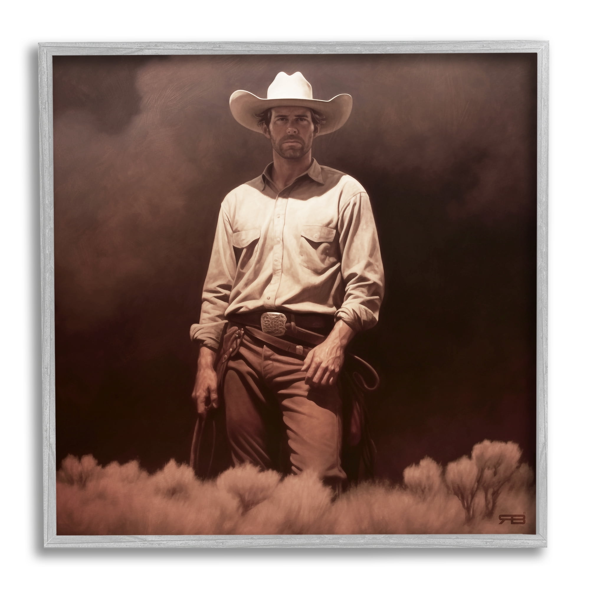 Stupell Industries Cowboy Standing in Nature Abstract Photography Gray Framed Art Print Wall Art, 12 x 12