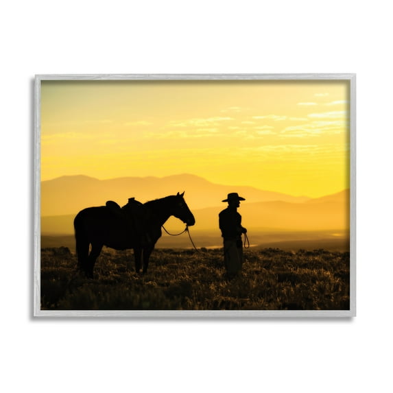 Stupell Industries Cowboy Sunset Landscape Animals & Insects Photography Gray Framed Art Print Wall Art, 20 x 16