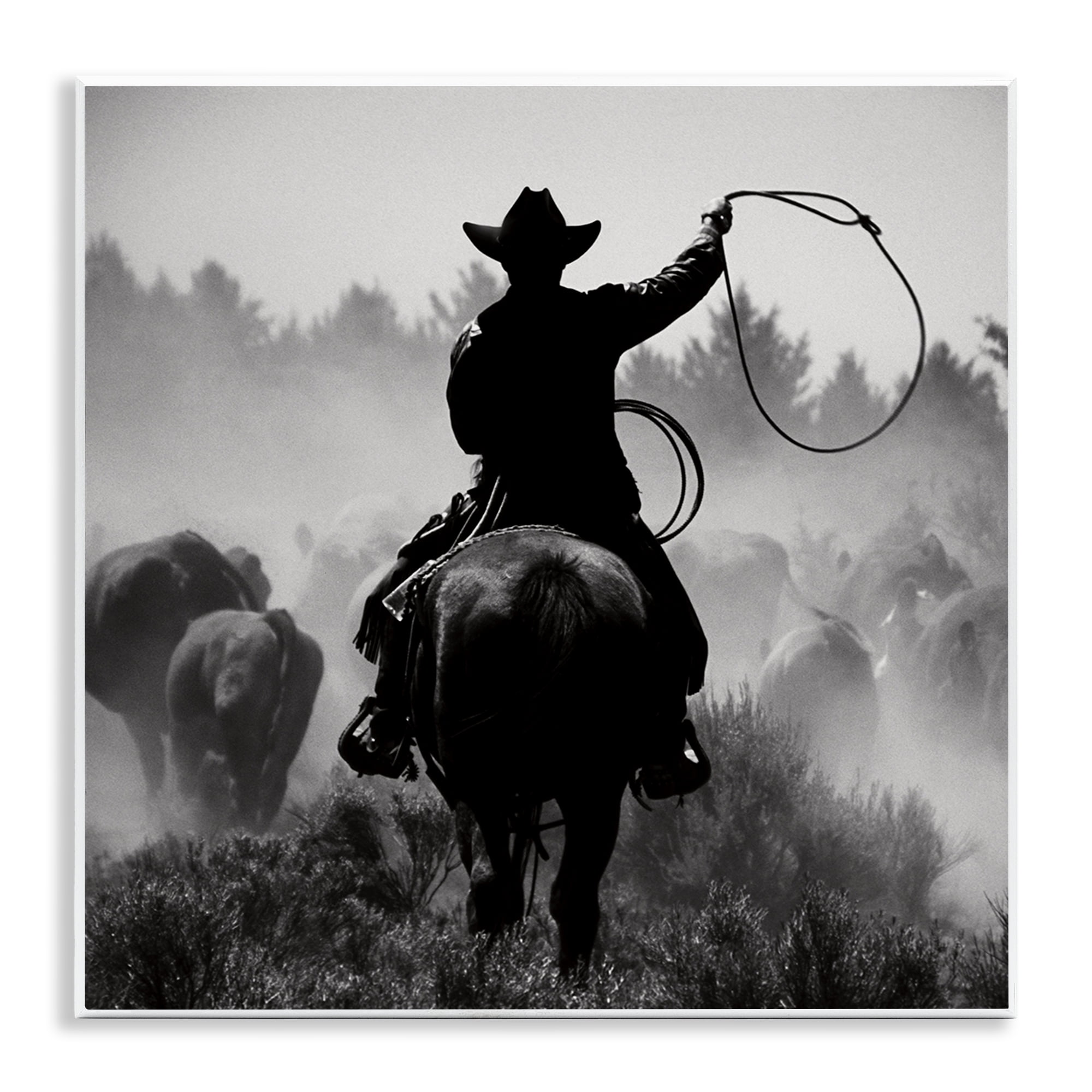 Stupell Industries Cowboy Swinging Lasso People Photography Unframed Art Print Wall Art, 12 x 12