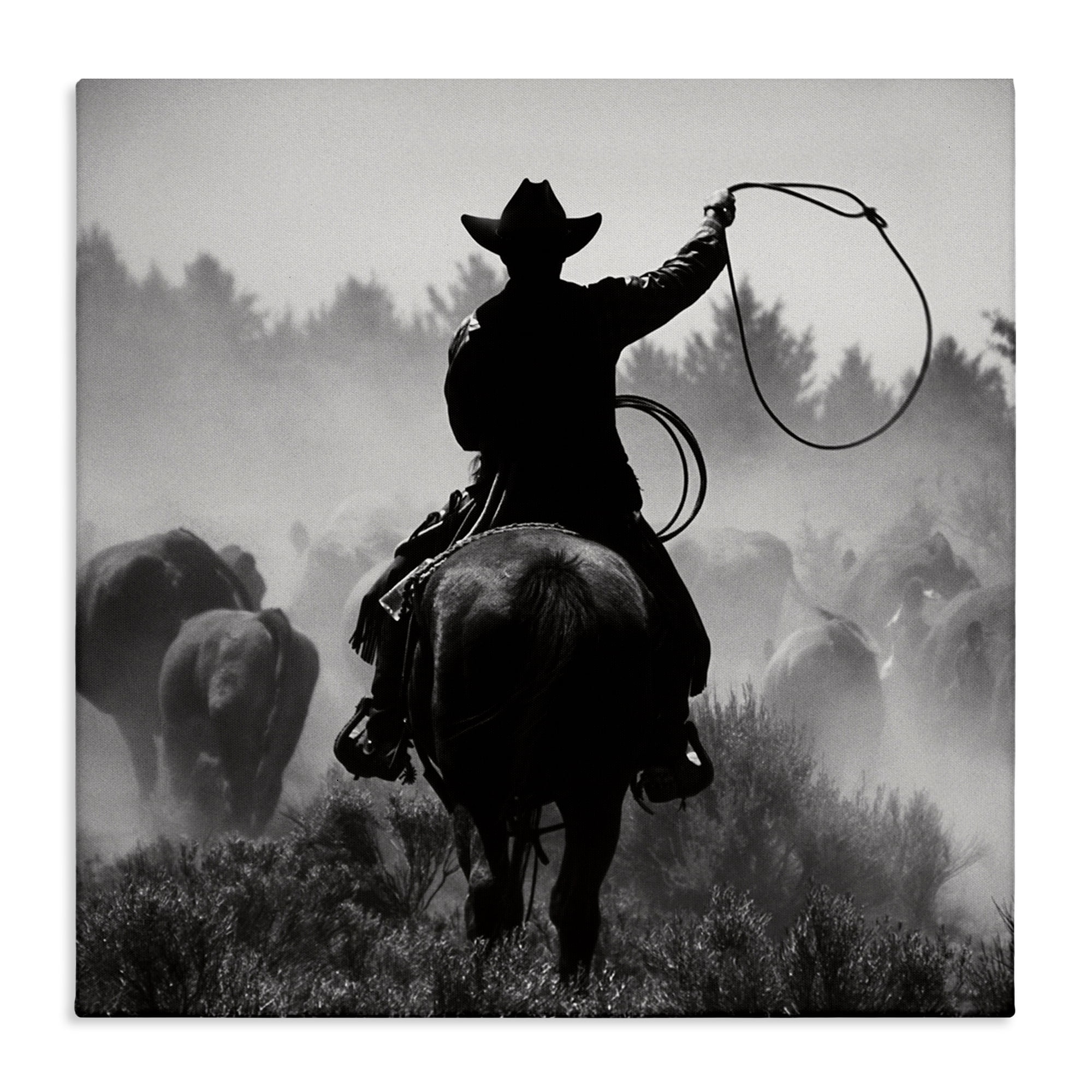 Stupell Industries Cowboy Swinging Lasso People Photography Wrapped Canvas Art Print Wall Art, 30 x 30