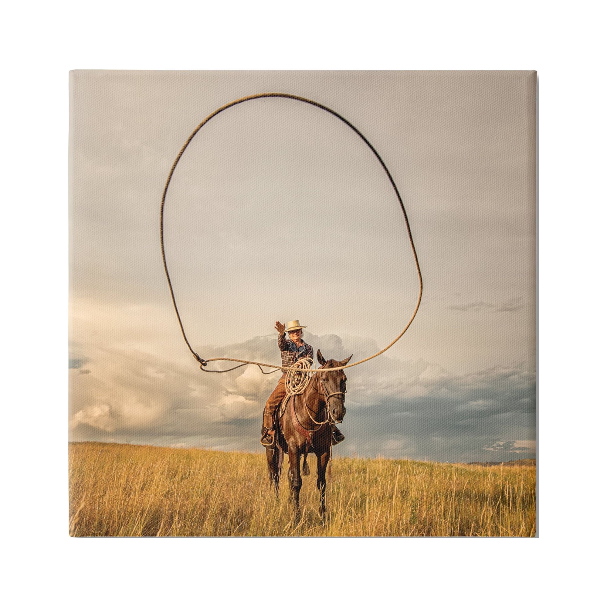 Stupell Industries Cowboy Throwing Lasso Animals & Insects Photography  Gallery Wrapped Canvas Print Wall Art, 17 x 17 