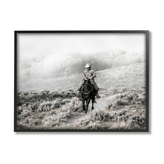 Stupell Industries Cowboy Trotting in Nature Landscape Photography Black Framed Art Print Wall Art, 14 x 11