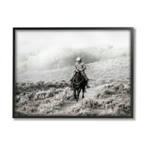 Stupell Industries Cowboy Trotting in Nature Landscape Photography Black Framed Art Print Wall Art, 14 x 11