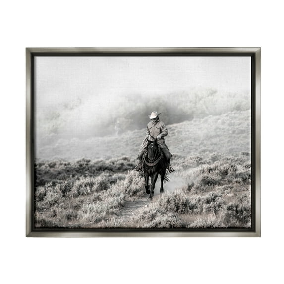 Stupell Industries Cowboy Trotting in Nature Landscape Photography Gray Floater Framed Canvas Art Print Wall Art, 21 x 17