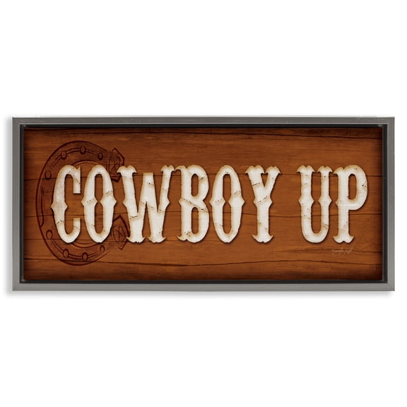 Stupell Industries Cowboy Up Ranch Life Gray Framed Floater Canvas Wall Art design by Jennifer Pugh, 14 x 31