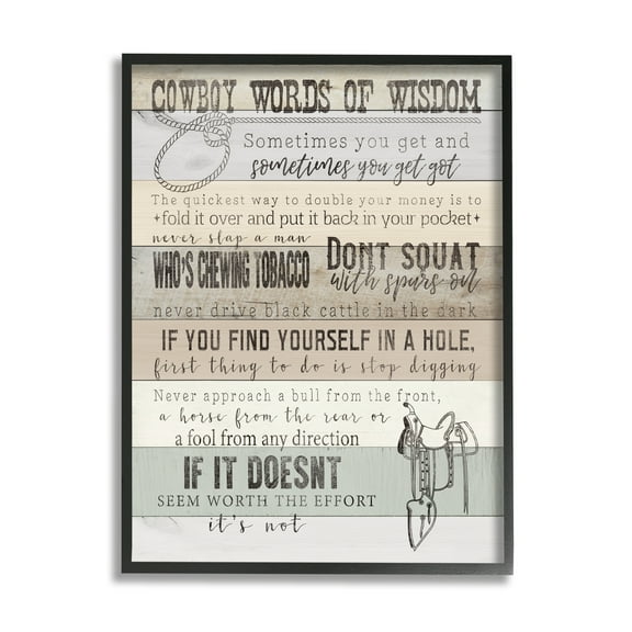 Stupell Industries Cowboy Words of Wisdom Typography Painting Black Framed Art Print Wall Art, 11 x 14