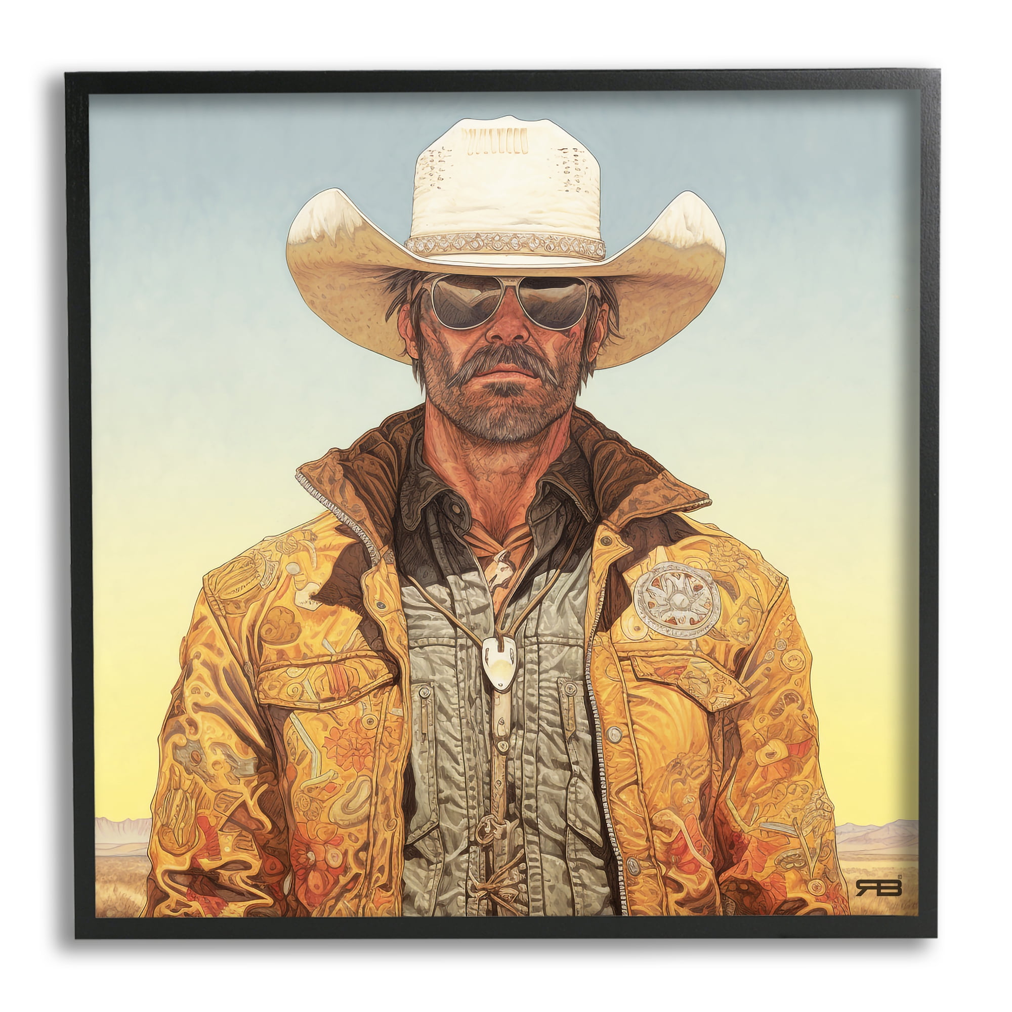 Stupell Industries Cowboy at Sunset Abstract Painting Black Framed Art Print Wall Art, 24 x 24