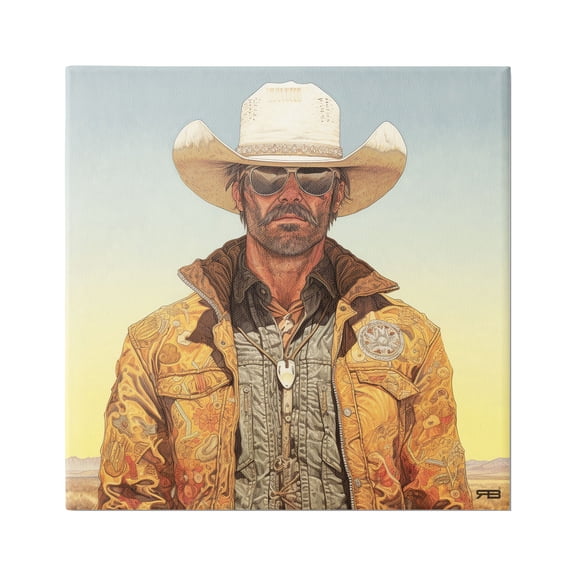 Stupell Industries Cowboy at Sunset Abstract Painting Gallery Wrapped Canvas Art Print Wall Art, 17 x 17