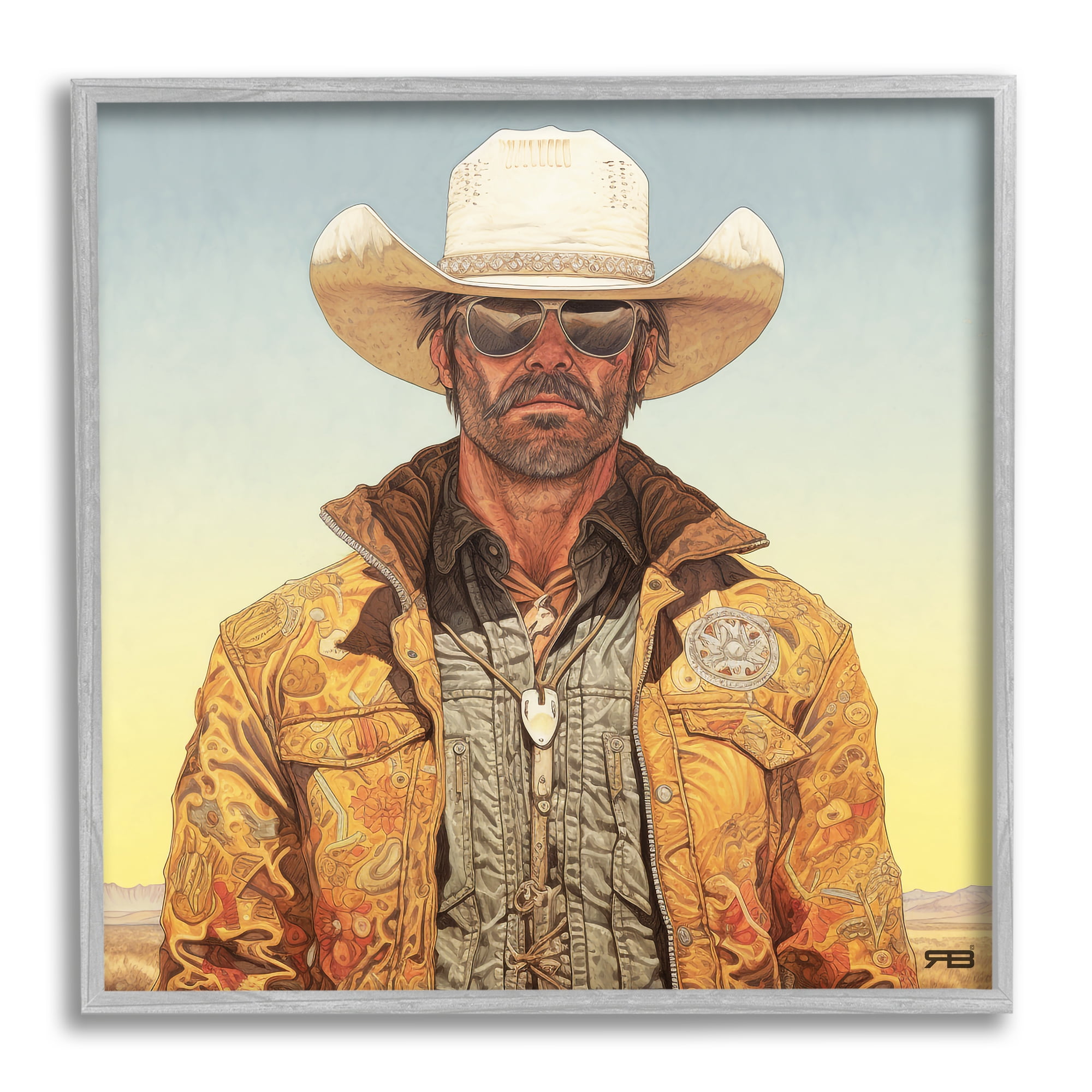 Stupell Industries Cowboy at Sunset Abstract Painting Gray Framed Art Print Wall Art, 24 x 24