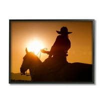 Stupell Industries Cowboy at Sunset Silhouette Animals & Insects Photography Black Framed Art Print Wall Art, 14 x 11