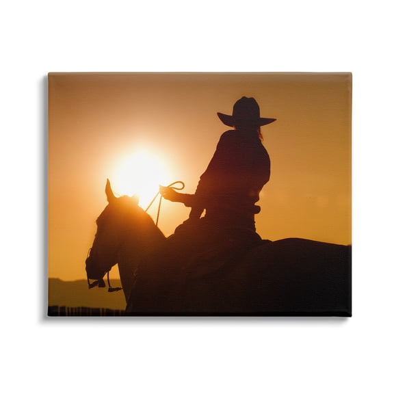 Stupell Industries Cowboy at Sunset Silhouette Animals & Insects Photography Gallery Wrapped Canvas Print Wall Art, 20 x 16