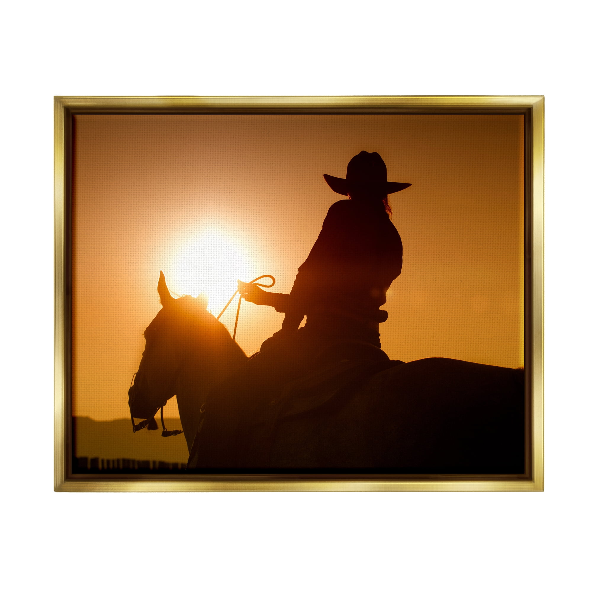 Stupell Industries Cowboy at Sunset Silhouette Animals & Insects Photography Gold Floater Framed Art Print Wall Art, 31 x 25