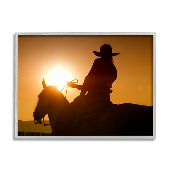 Stupell Industries Cowboy at Sunset Silhouette Animals & Insects Photography Gray Framed Art Print Wall Art, 14 x 11