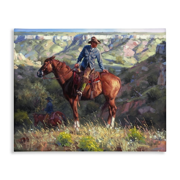 Stupell Industries Cowboy by Rustic Cliffs Animals Painting Wrapped Canvas Canvas Art Print Wall Art, 30 x 24