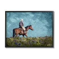 Stupell Industries Cowboy in Meadow Animals & Insects Painting Black Framed Art Print Wall Art, 14 x 11