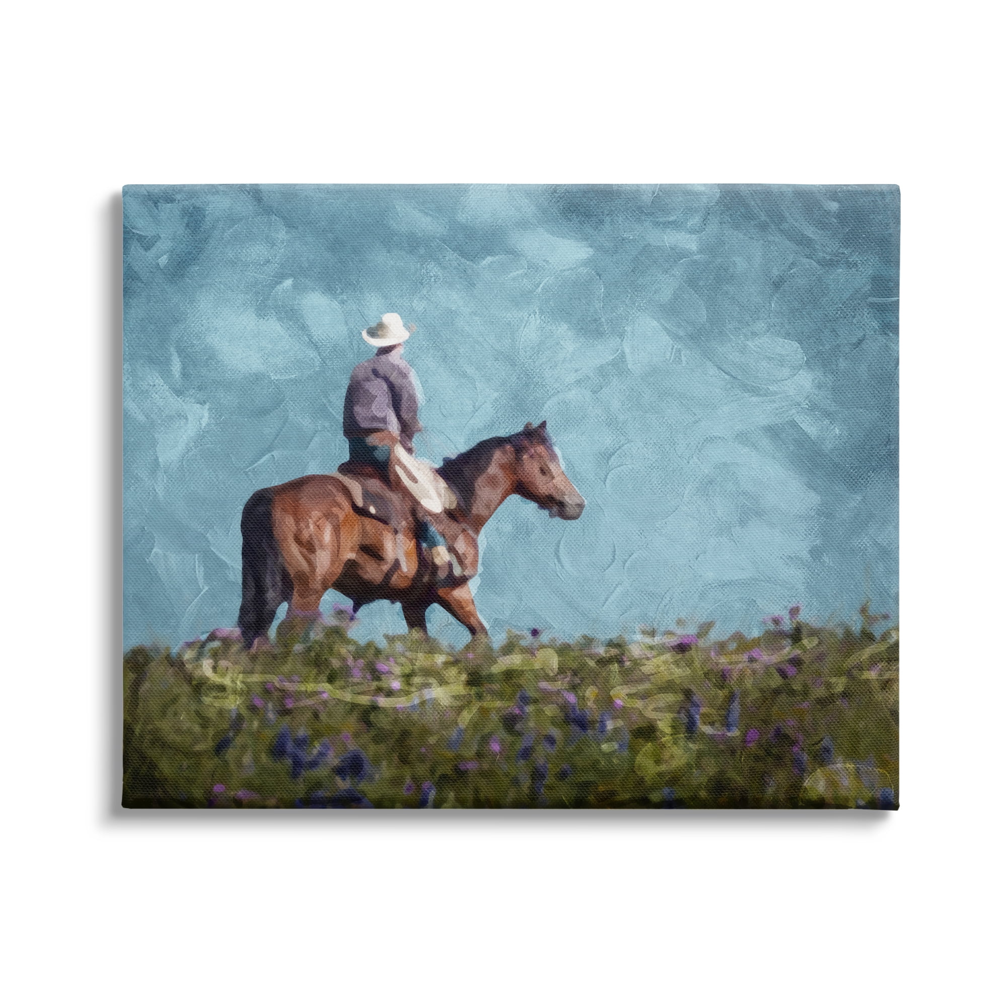 Stupell Industries Cowboy in Meadow Animals & Insects Painting Gallery Wrapped Canvas Art Print Wall Art, 48 x 36
