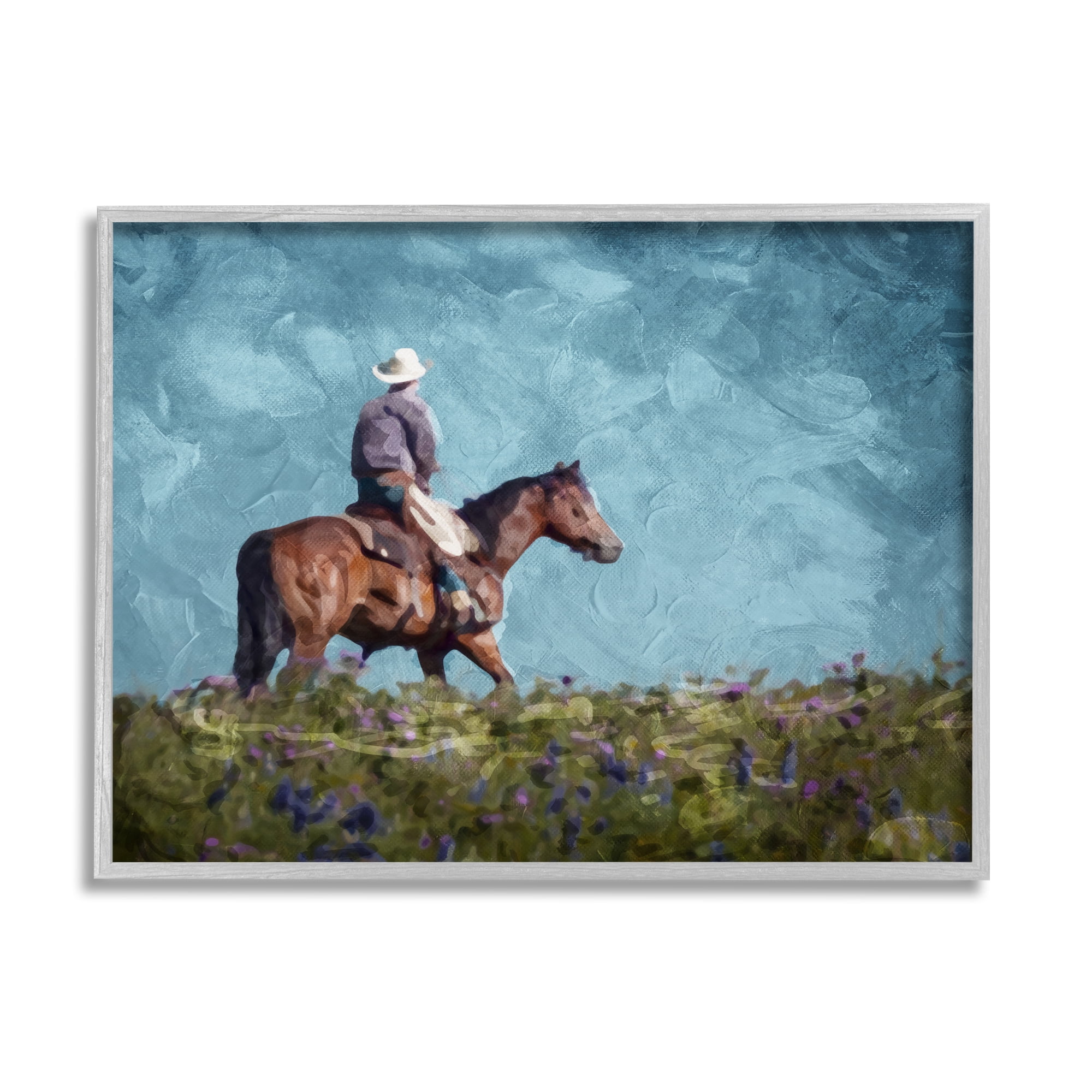 Stupell Industries Cowboy in Meadow Animals & Insects Painting Gray Framed Art Print Wall Art, 30 x 24