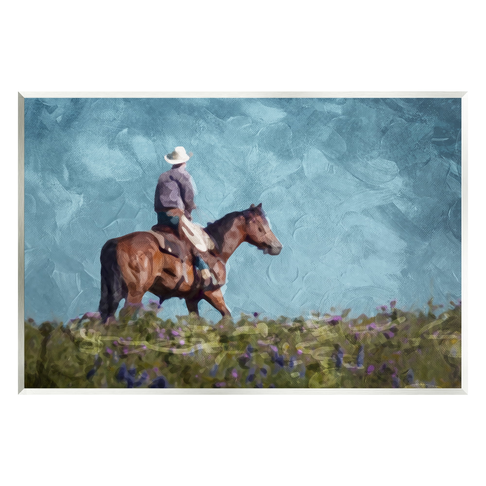 Stupell Industries Cowboy in Meadow Animals & Insects Painting Unframed Art Print Wall Art, 15 x 10