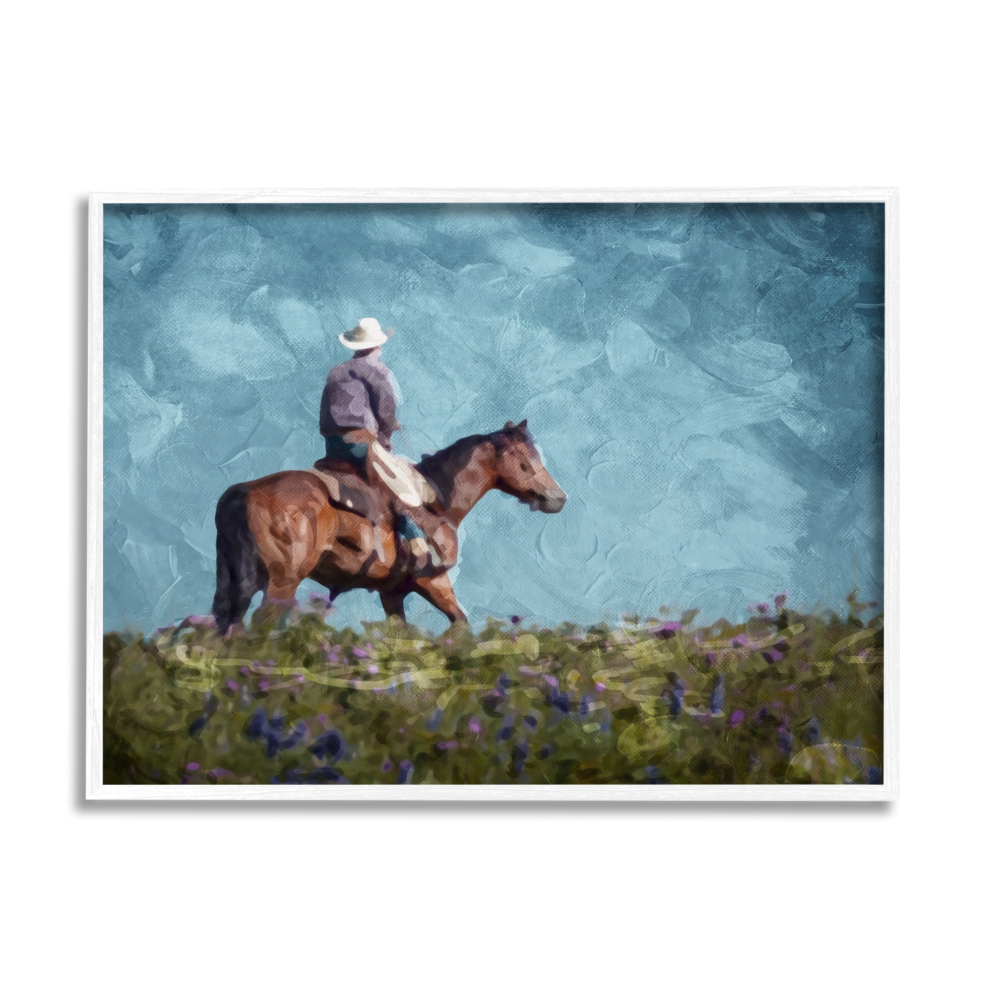 Stupell Industries Cowboy in Meadow Animals & Insects Painting White Framed Art Print Wall Art, 30 x 24