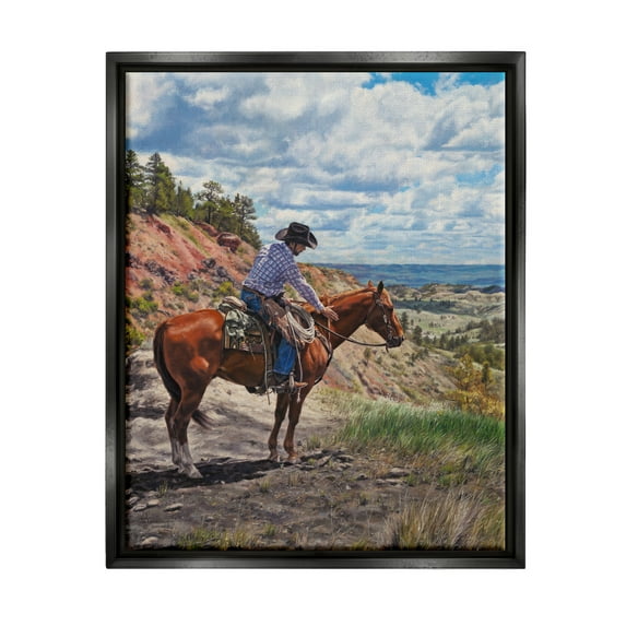 Stupell Industries Cowboy in Ocean Landscape Animals & Insects Painting Black Floater Framed Art Print Wall Art, 25 x 31