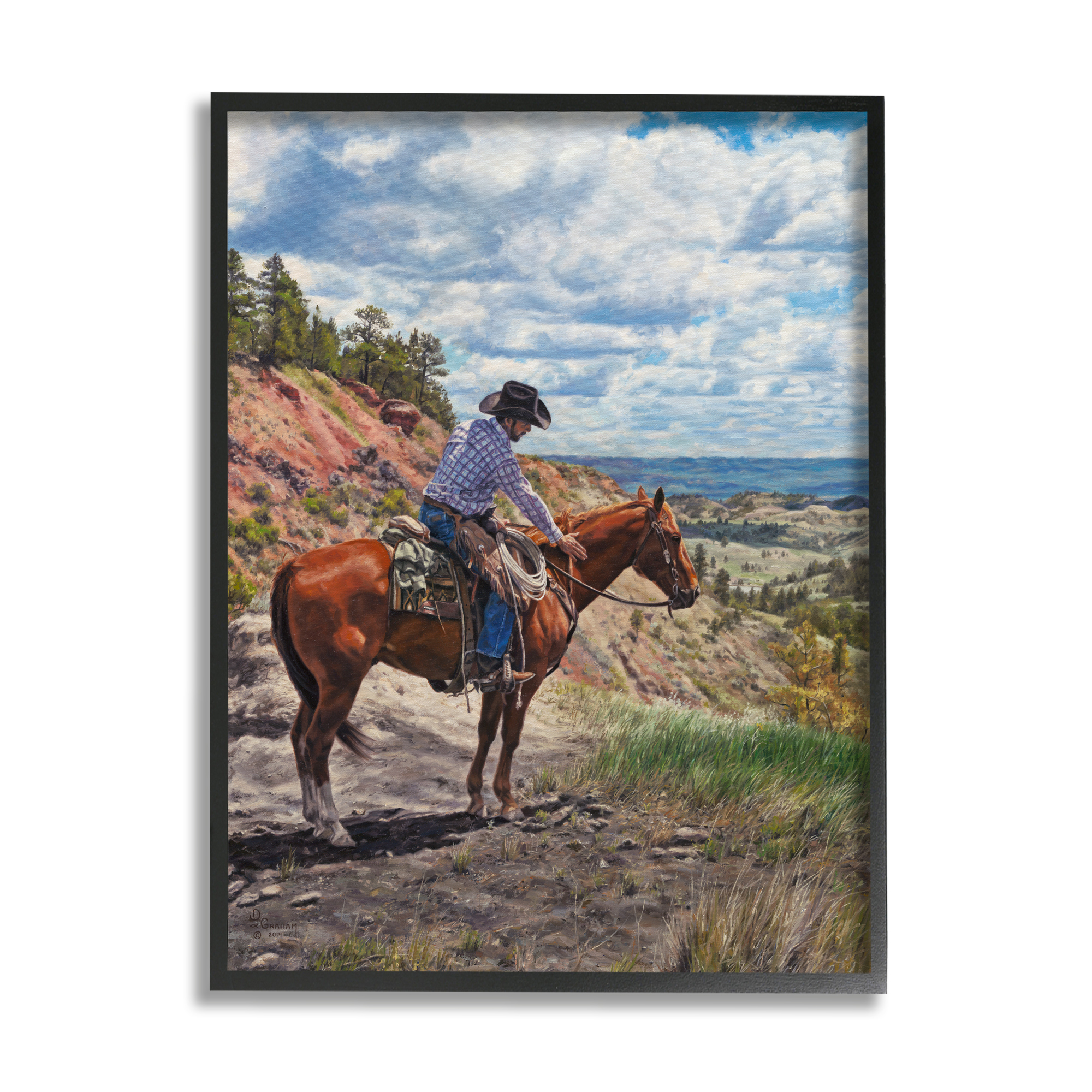 Stupell Industries Cowboy in Ocean Landscape Animals & Insects Painting Black Framed Art Print Wall Art, 16 x 20