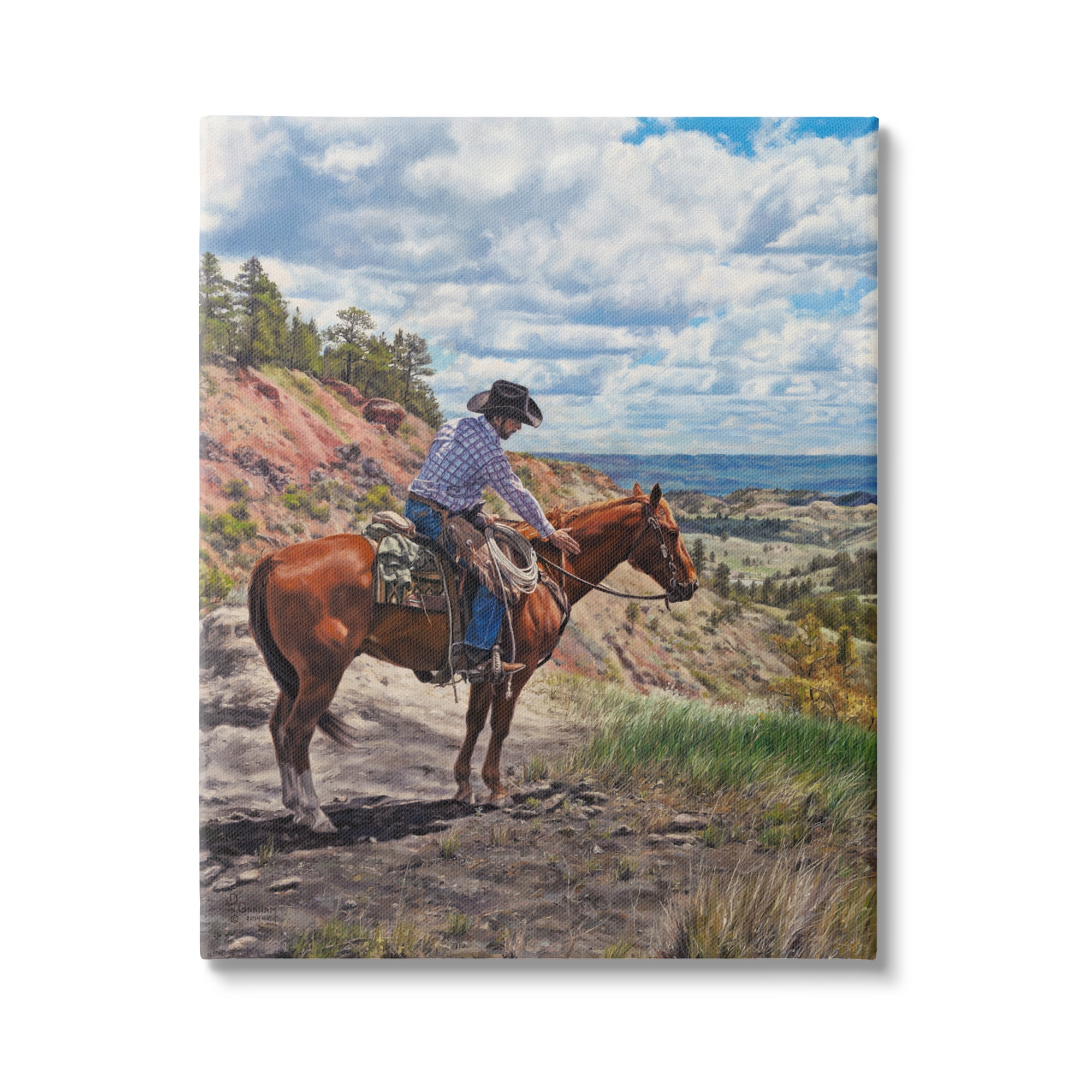 Stupell Industries Cowboy in Ocean Landscape Animals & Insects Painting Gallery Wrapped Canvas Print Wall Art, 36 x 48