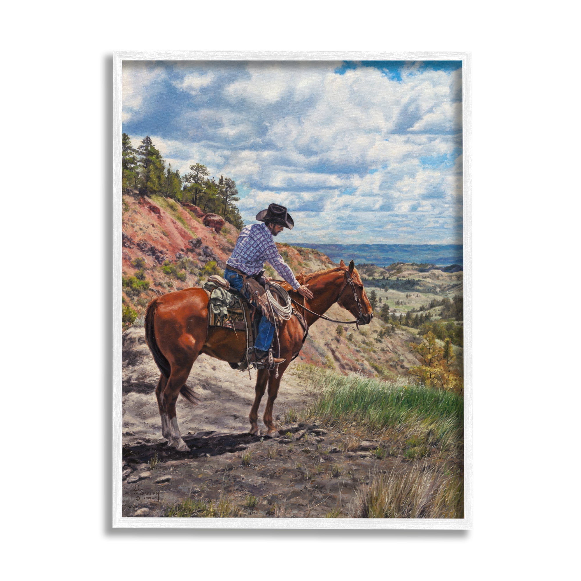 Stupell Industries Cowboy in Ocean Landscape Animals & Insects Painting White Framed Art Print Wall Art, 11 x 14
