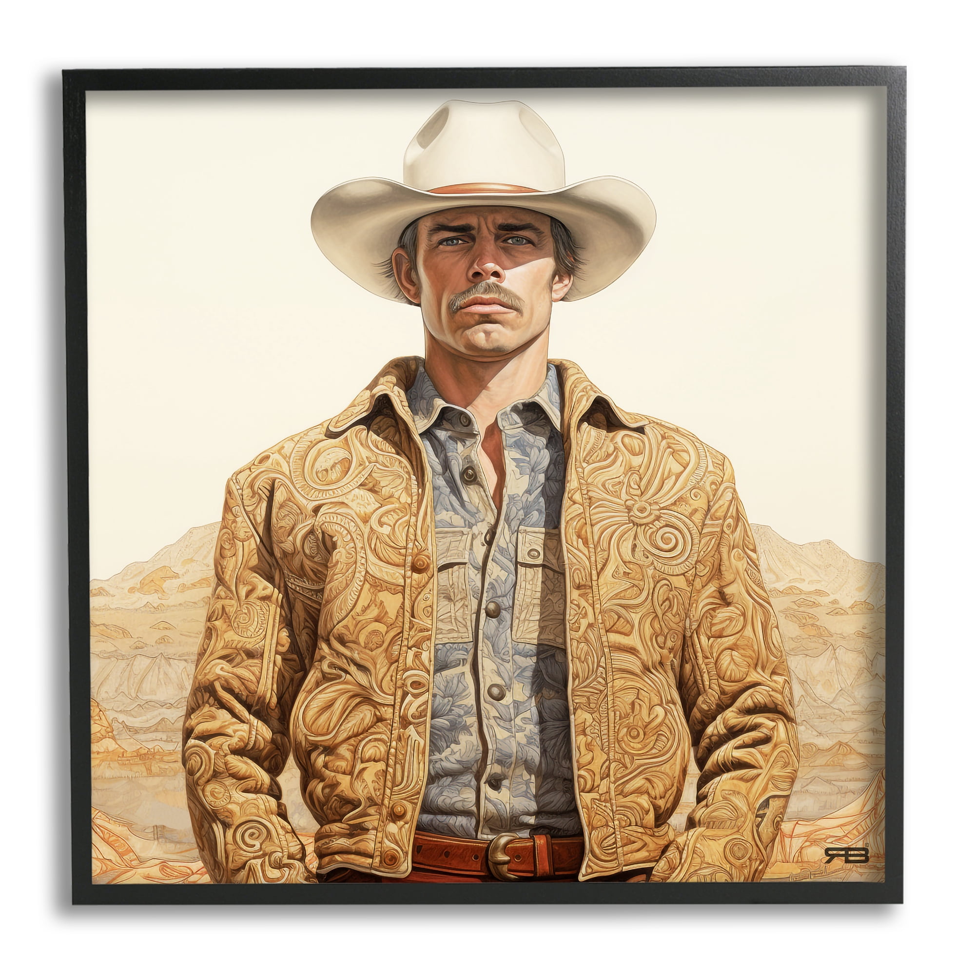 Stupell Industries Cowboy in Paisley Jacket Landscape Painting Black Framed Art Print Wall Art, 24 x 24