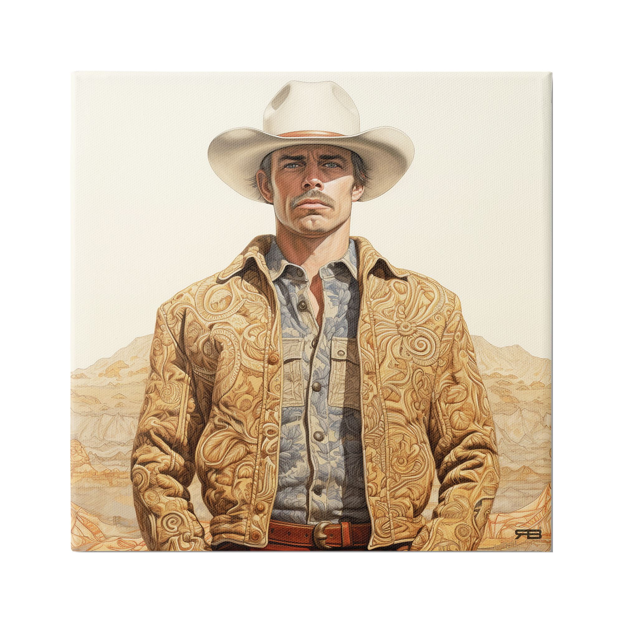 Stupell Industries Cowboy in Paisley Jacket Landscape Painting Gallery Wrapped Canvas Art Print Wall Art, 30 x 30